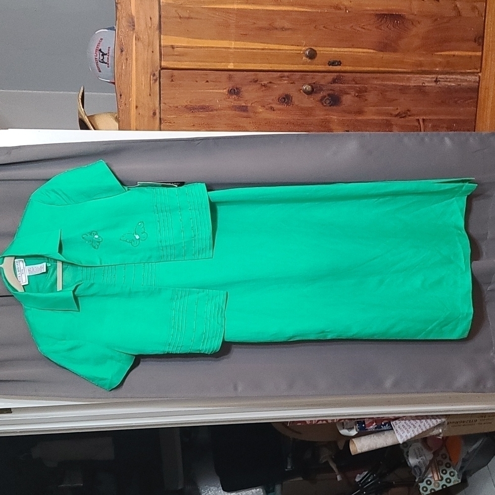 Jessica Howard Petite NWT Linen Blend Dress W/Jacket Green Bead Accents Size 10P